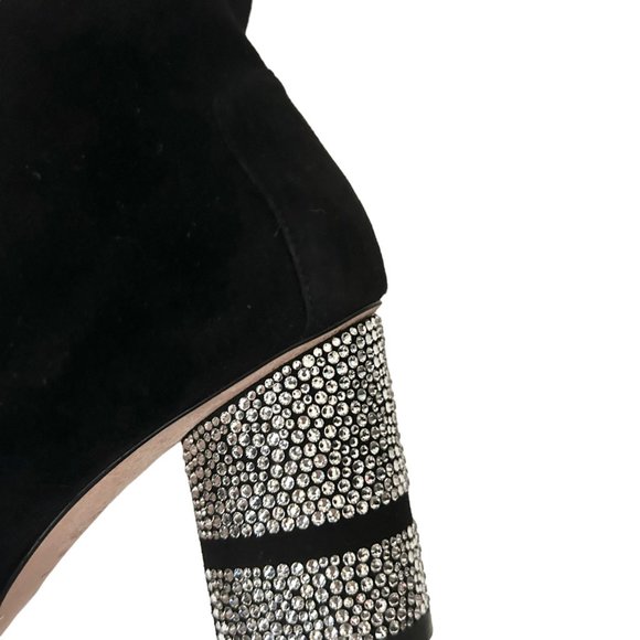 Stuart Weitzman Flash 75 Crystal Embellished Heeled Suede Sock Boots - Picture 13 of 16